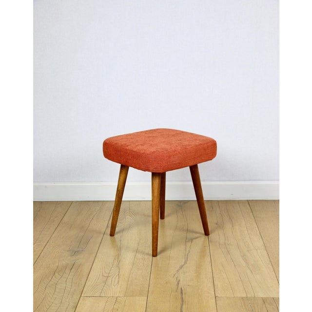 Mid-Century Modern Vintage Square Orange Terracotta Stool For Sale - Image 3 of 8