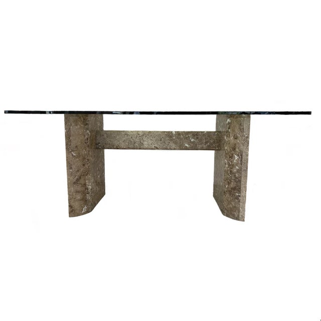 Architectural Tessellated Marble Desk/Dining table base with Horizontal Beam Detail 1980s Beautiful Marble On Wood Base...