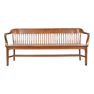 Antique Arts & Crafts Solid Oak Lawyer's Bench, Newly Refinished For Sale