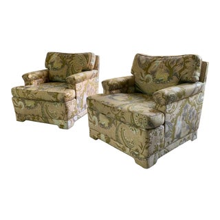 Mid-Century Dunbar Club Chairs with Jack Lenor Larsen Textile - a Pair For Sale
