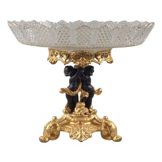 Antique 19th Century Gilt Metal Cut Glass Centerpieces, Set of 2 For Sale