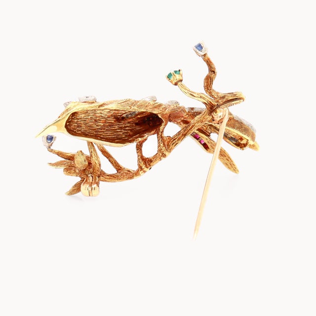 Vintage Cherny 18k Gold, Diamond, Emerald & Ruby Figural Bird Brooch For Sale - Image 10 of 11