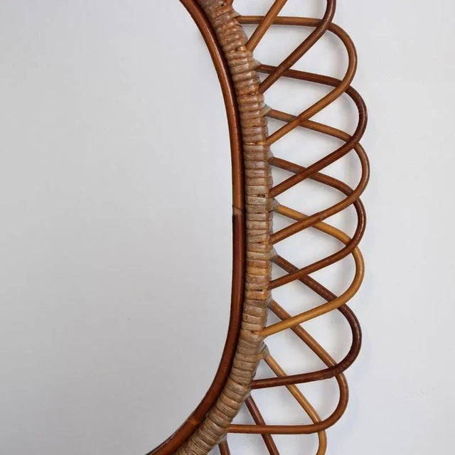 Vintage Italian Rattan Wall Mirror, 1960s For Sale - Image 4 of 9