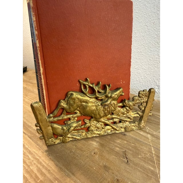 Antique Brass Elk Stag Book Ends / Letter Holder by ArtBrass of New York For Sale - Image 12 of 12