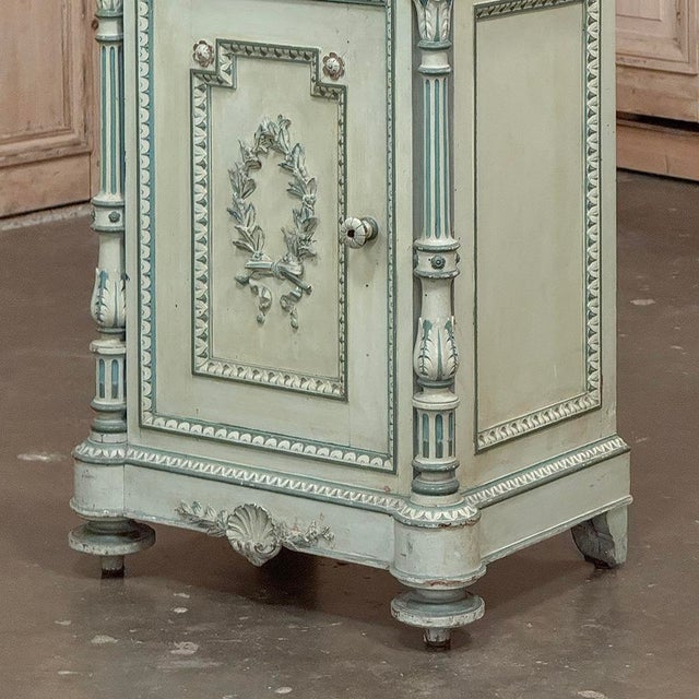 Pair 19th Century French Louis XVI Painted Nightstands With Carrara Marble For Sale In Dallas - Image 6 of 18