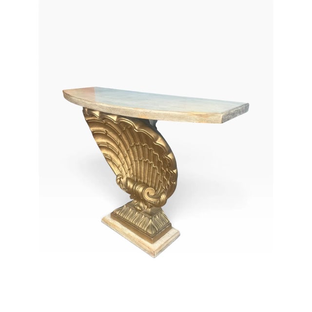 Late 20th Century Vintage Hollywood Regency Gilt Scallop Shell Pine & Plaster Console Table For Sale - Image 5 of 11