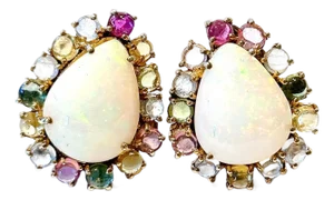 Bochic “Capri” Vintage Opal & Multi Tourmaline Earrings Set In 18K Gold & Silver