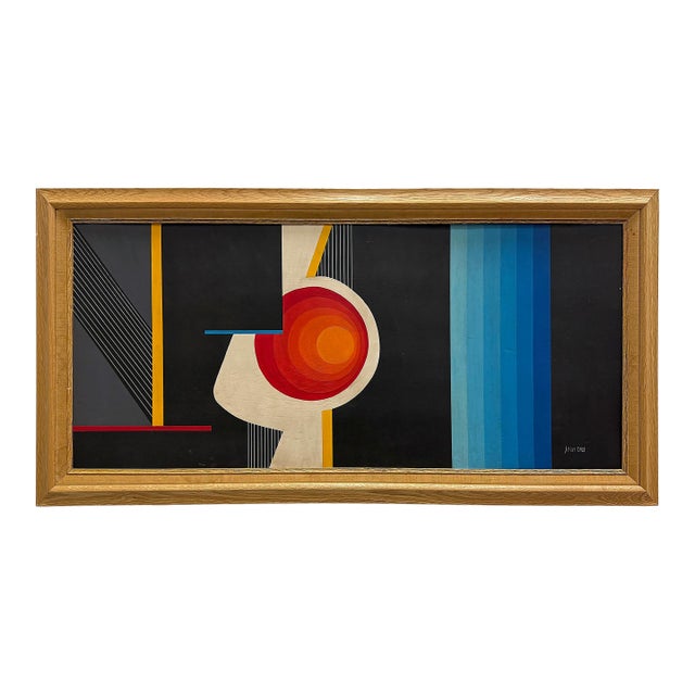 Mid-Century Abstract Op Art Painting, Signed Jean Rets, Framed For Sale