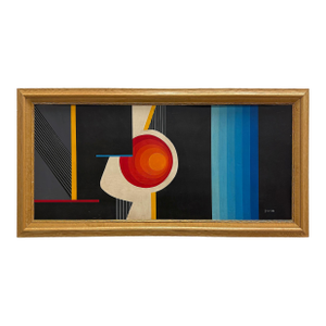 Mid-Century Abstract Op Art Painting, Signed Jean Rets, Framed