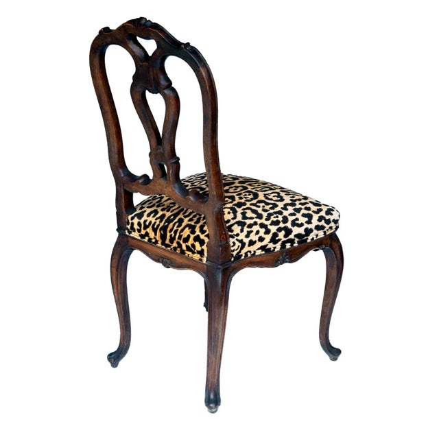 A Feminine Antique Mahogany Chair, newly Upholstered in Clarence House Leopard Velvet.