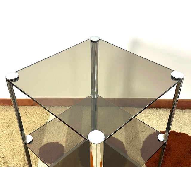 Silver Chromed Steel Coffee Table with Smoked Glass Tops by Ari Colombo for Arflex, Italy, 1968 For Sale - Image 8 of 11