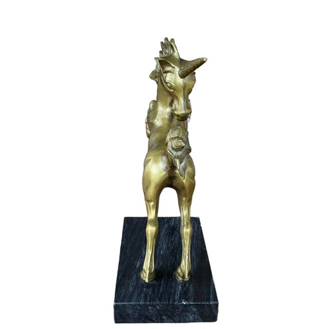 Vintage Solid and Heavy Brass Unicorn Statue on Marble Base For Sale - Image 4 of 12