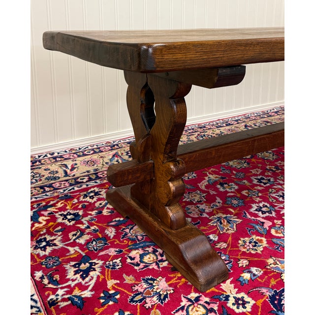 Antique French Country Farm Dining Table Farmhouse Trestle Base Oak 87"w For Sale - Image 11 of 17