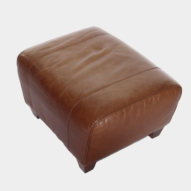 Early 20th Century Two Piece Vintage Leather Club Armchair & Ottoman Set by Pottery Barn 20thC For Sale - Image 5 of 12