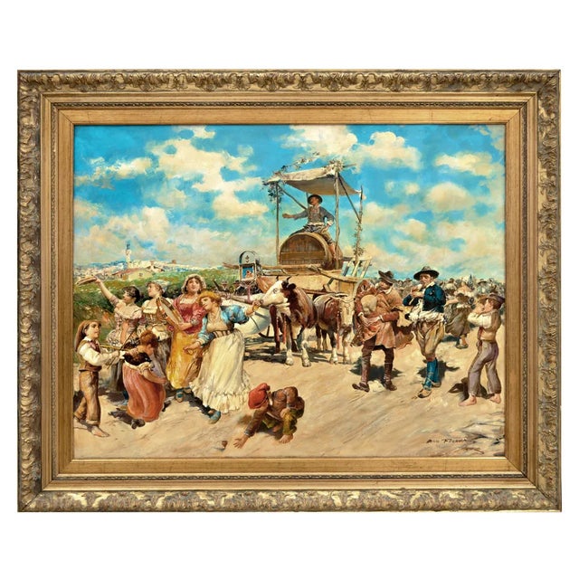 Elio Ferrara, The New Wine Festival, 1980s, Oil on Canvas, Framed For Sale