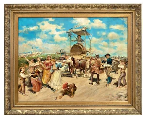Elio Ferrara, The New Wine Festival, 1980s, Oil on Canvas, Framed