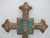 SStunning hand crafted Mexican folk art Milagros cross. Light tone wood adorned with a painted, distressed turquoise, red,...