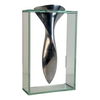 Twisted Tornado Flower Vase in Aluminum and Glass from Lisa Mori, Italy, 1980s For Sale