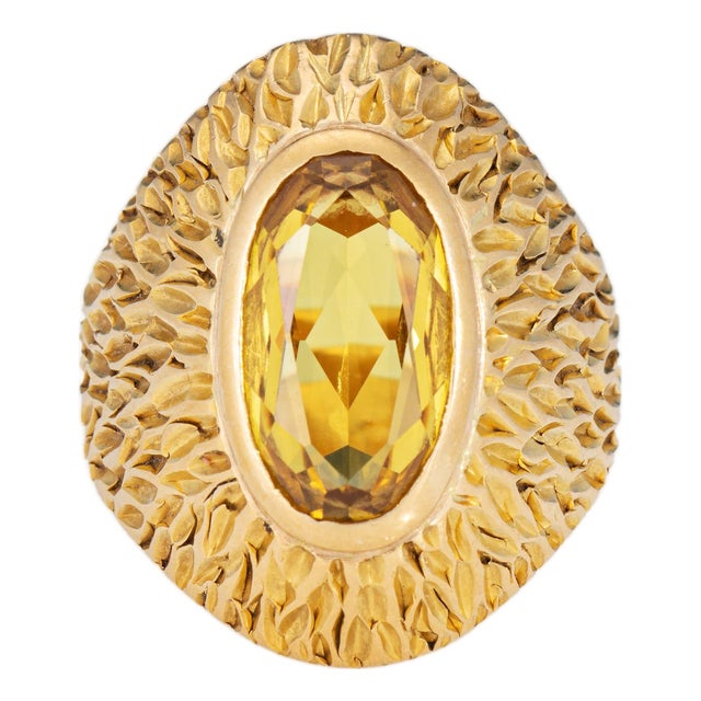 60s Portuguese Citrine Ring 19k Yellow Gold Cocktail Dome Fine Jewelry 7.5 For Sale