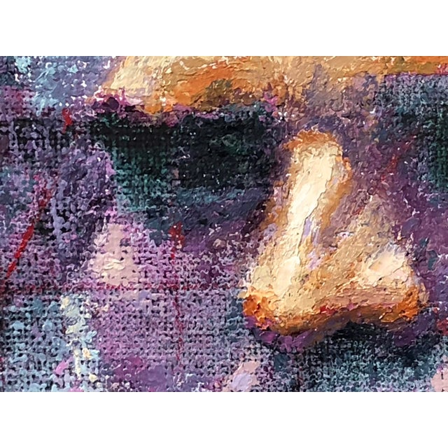 Inscrutable by Lisa Fricker | Oil on linen panel Portrait of a man with abstract background. For Sale - Image 4 of 4