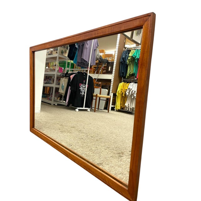 Wood Mid-Century Modern Rectangular Wall Mirror With Wood Frame For Sale - Image 7 of 8