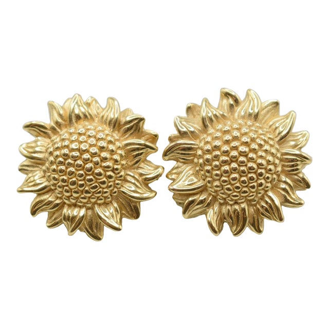 14k Gold Sunflower Earrings, A Pair For Sale