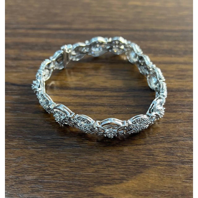 Metal Fancy Floral Unique Link Diamond Pave Statement Unique 14k White Gold Bracelet For Sale - Image 7 of 13