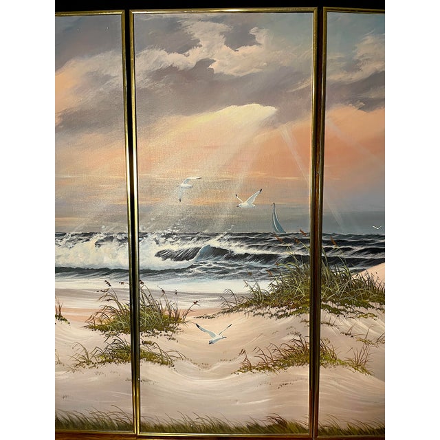 Vintage Rare Original Ben Cannon Triptych Coastal Oil Paintings For Sale - Image 4 of 6