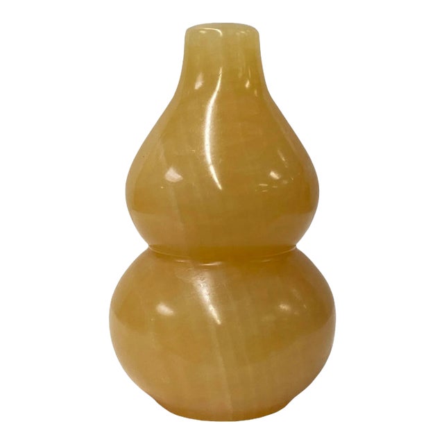 Oriental Yellow Stone Carved Gourd Shape Fengshui Display Art For Sale