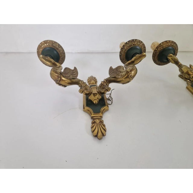 Hollywood Regency Bronze Swan Wall Sconces by Lucien Gau, 1960s, Set of 2 For Sale - Image 3 of 7