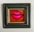 Original painting of hot pink lips in vintage frame. Signed en verso.