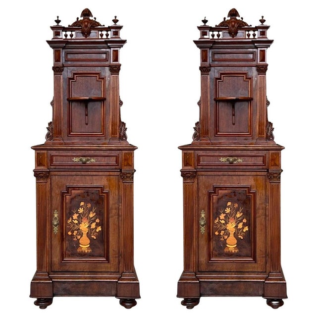 19th Century French Walnut Neoclassical Nightstands with Large Crest, A Pair For Sale - Image 15 of 18