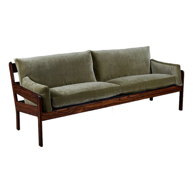 Rosewood and Mohair Velvet Sofa For Sale