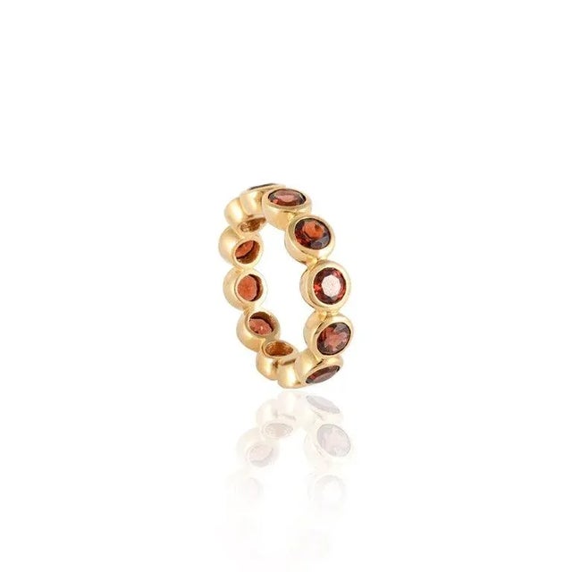 Metal Art Deco 3.89 Ctw Garnet Eternity Full Band 18k Solid Yellow Gold Size 7 (All Sizes Available) For Sale - Image 7 of 9