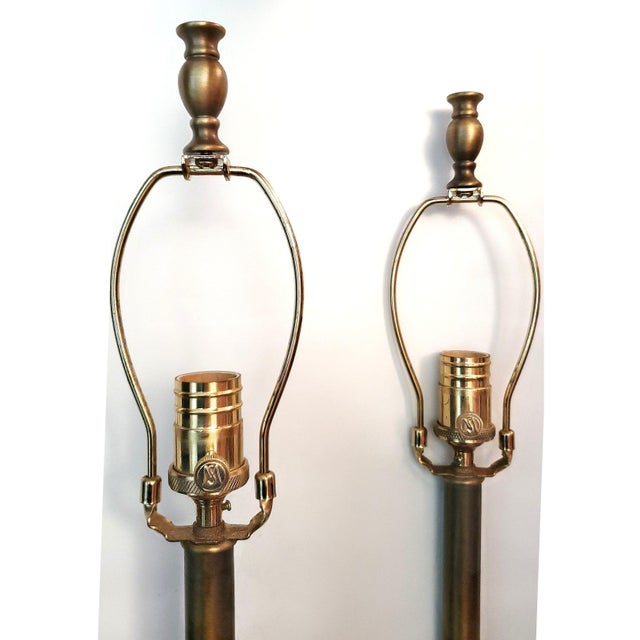 Lamps Maitland Smith Black Marble Pair & Silk Shades For Sale - Image 12 of 12