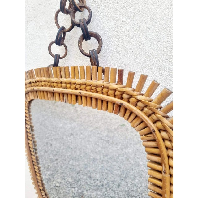 Brown Italian Squared Wall Mirror in Rattan and Bamboo by Olaf Von Bohr, 1960s For Sale - Image 8 of 16
