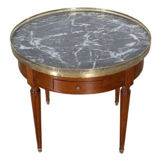 French Louis XVI-Style Mahogany Bouillotte Table with Marble Top, Early 20th Cen For Sale