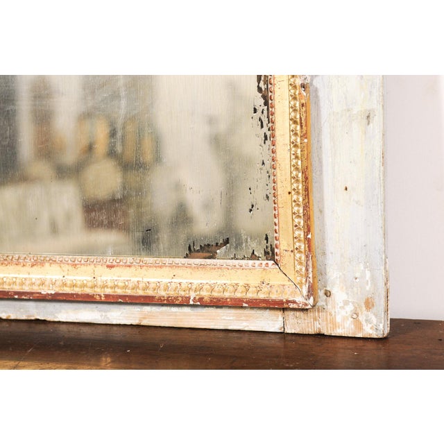 Wood 18th Century French Mirror With Blue and Gold Accents For Sale - Image 7 of 11