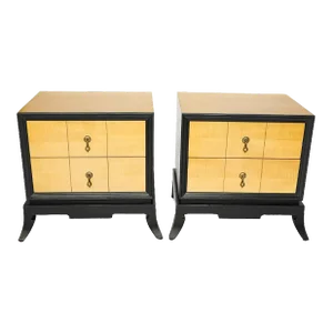 Late 20th Century Large Maple and Ebony Nightstands- a Pair