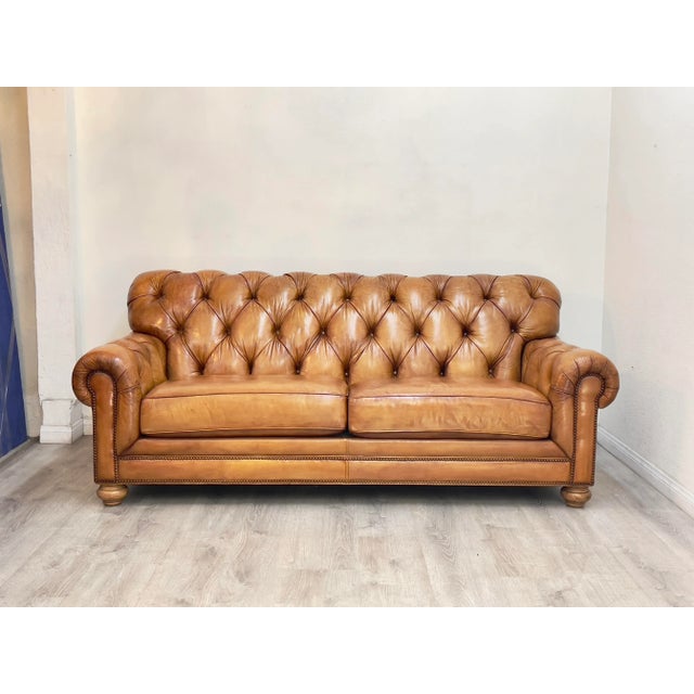 Vintage Style Tufted Leather Sofa For Sale - Image 12 of 12