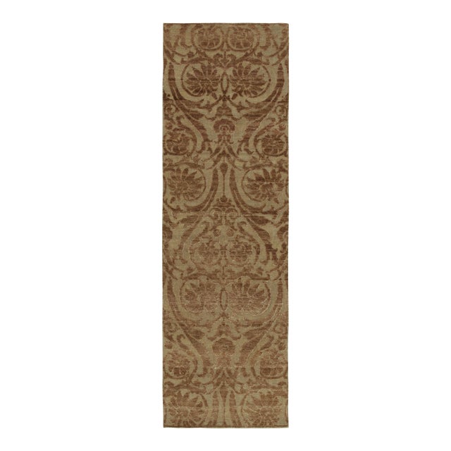2010s Rug & Kilim’s European Style Runner in Beige With Brown Floral Patterns For Sale