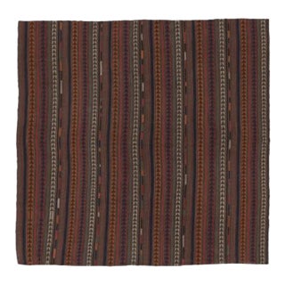Vintage Persian Square Kilim, Polychromatic Geometric Stripes - Rug & Kilim For Sale