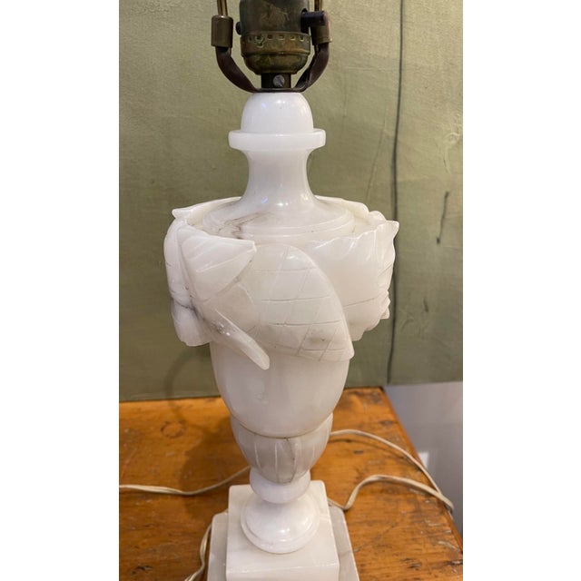 Alabaster Antique Italian Carved Alabaster Neoclassical Table Lamps - A Pair For Sale - Image 8 of 8