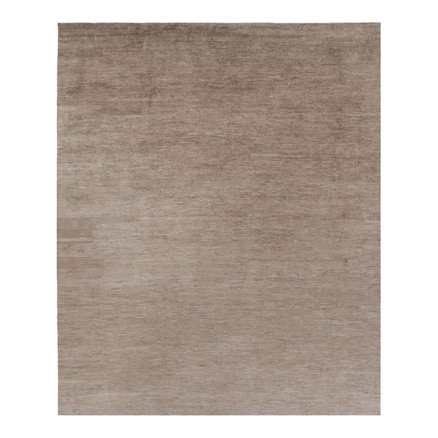 Rug & Kilim’s Oversized Modern Textural Rug in Brown, White and Beige Striae - 14x17 For Sale