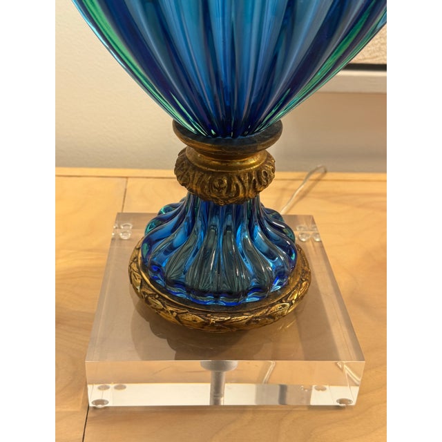 Marbro Vintage Murano Glass Table Lamps – Blue For Sale - Image 9 of 12