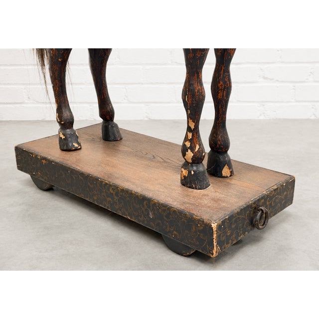 Antique European Hand Carved Wooden Horse Folk Art Sculpture on Wheeled Base For Sale - Image 13 of 16