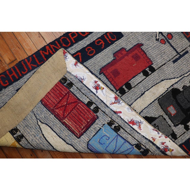 Textile 20th Century Zabihi Collection Choo Choo Train American Hooked Pictorial Rug - 2'10" x 4'4" For Sale - Image 7 of 9