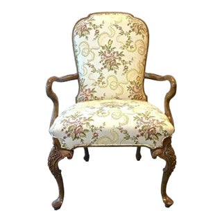 Antique Floral & Ribbon Gooseneck Armchair For Sale