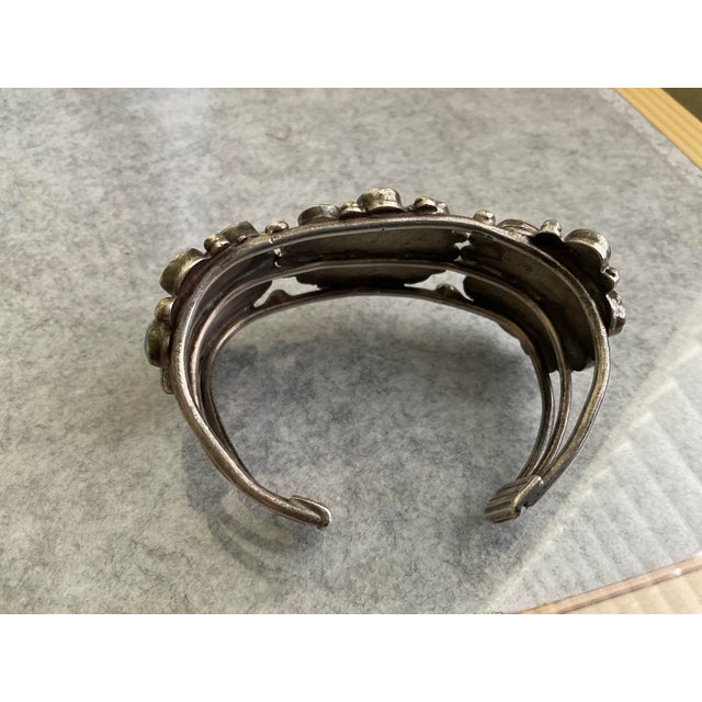 Southwestern Turquoise and Silver Cuff Bracelet Signed W C For Sale - Image 4 of 7