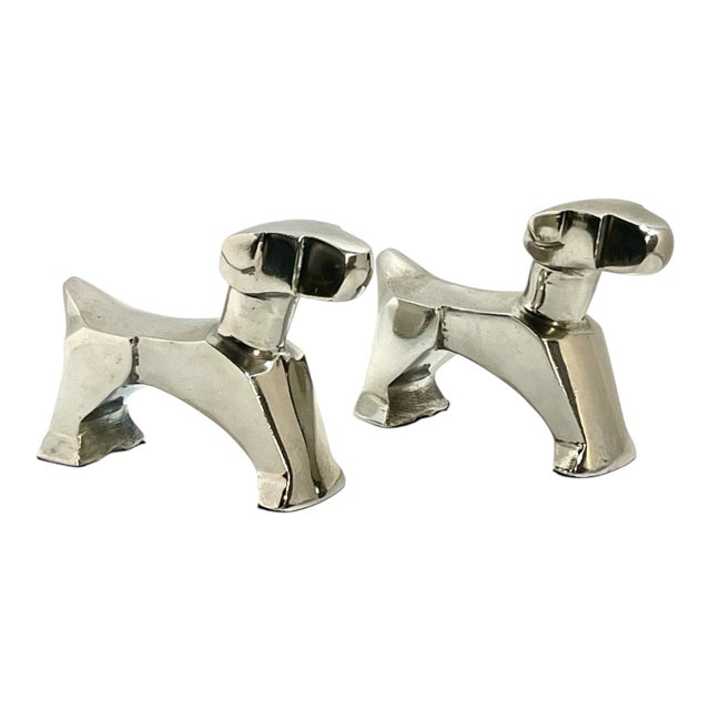 Late 20th Century Pair of Art Deco Style Chrome Finish Dog Sculptures in the Manner of E. Nokolsky For Sale - Image 13 of 14